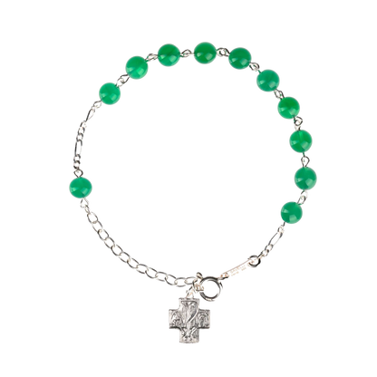 BRACELET CHAPELET - GREEN AGATE - ARGENT