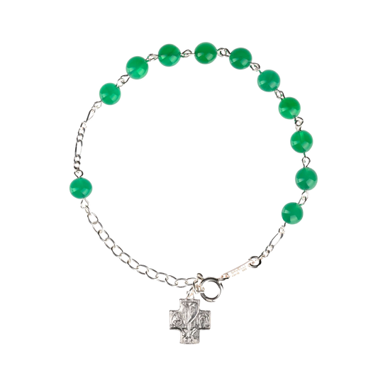 BRACELET CHAPELET - GREEN AGATE - ARGENT