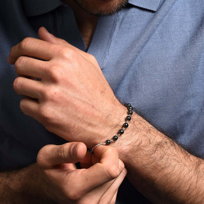BRACELET CHAPELET HEMATITE - ARGENT