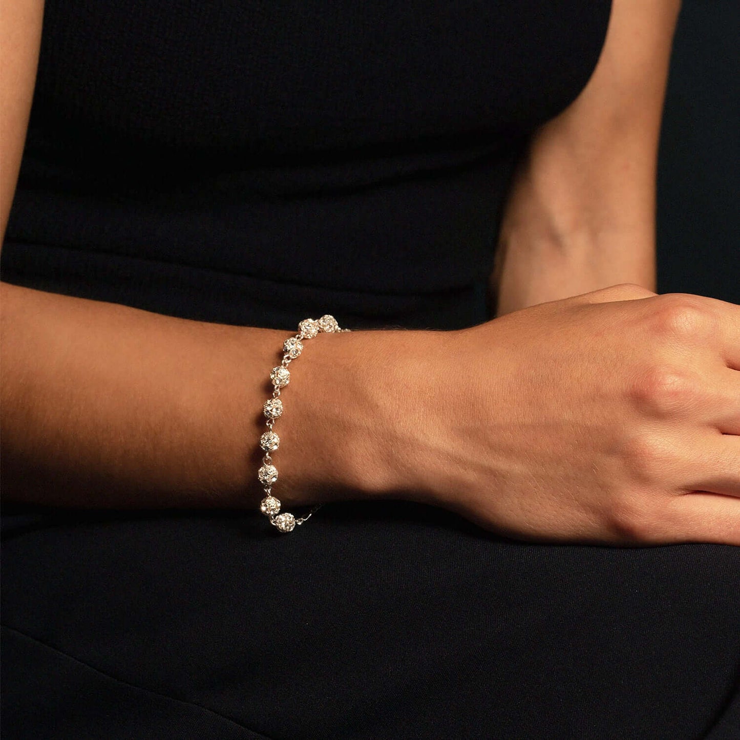 BRACELET CHAPELET - ARGENT ET STRASSBALL