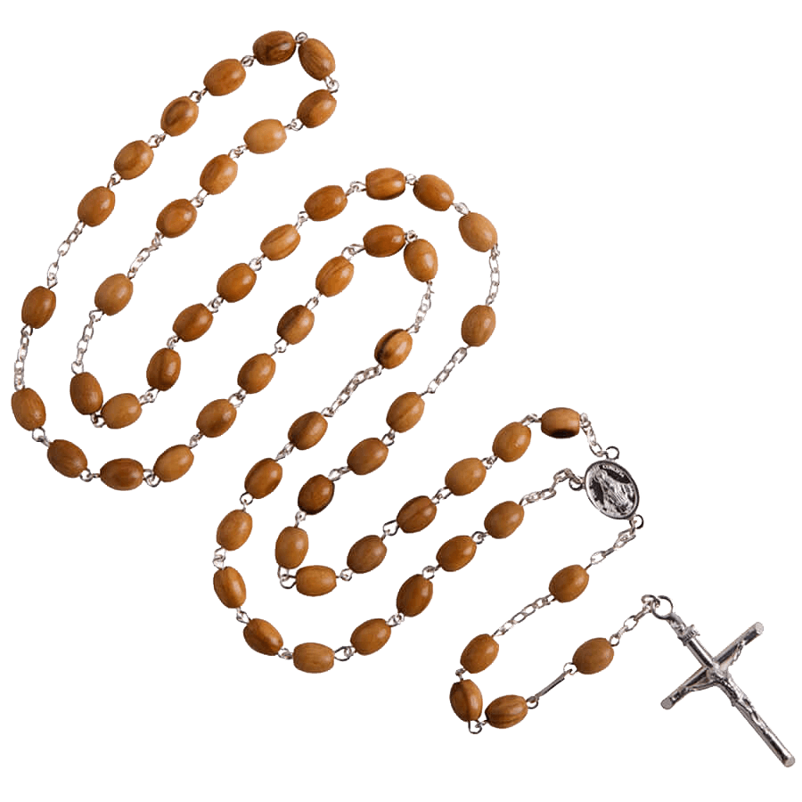 OLIVE BOIS BEADS CHAPELET - ARGENT