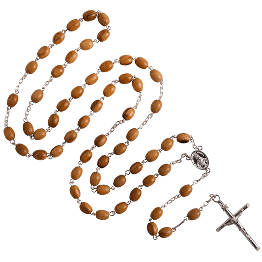 OLIVE BOIS BEADS CHAPELET - ARGENT