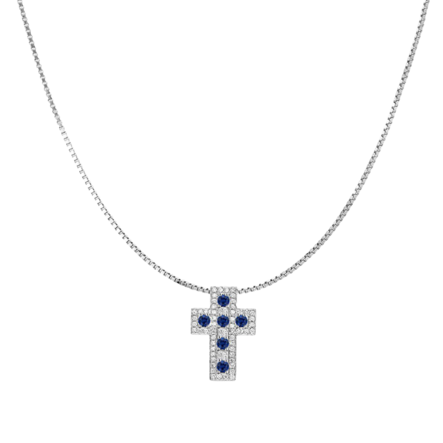 CROIX ET CHAÎNE - SAPPHIRE ET DIAMONDS - BLANC OR