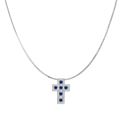 CROIX ET CHAÎNE - SAPPHIRE ET DIAMONDS - BLANC OR