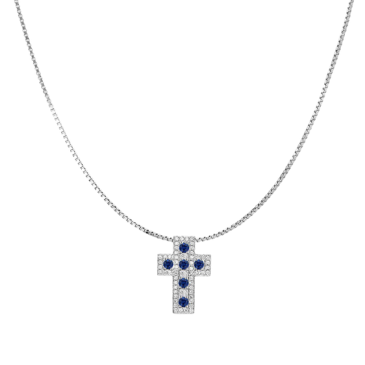 CROIX ET CHAÎNE - SAPPHIRE ET DIAMONDS - BLANC OR