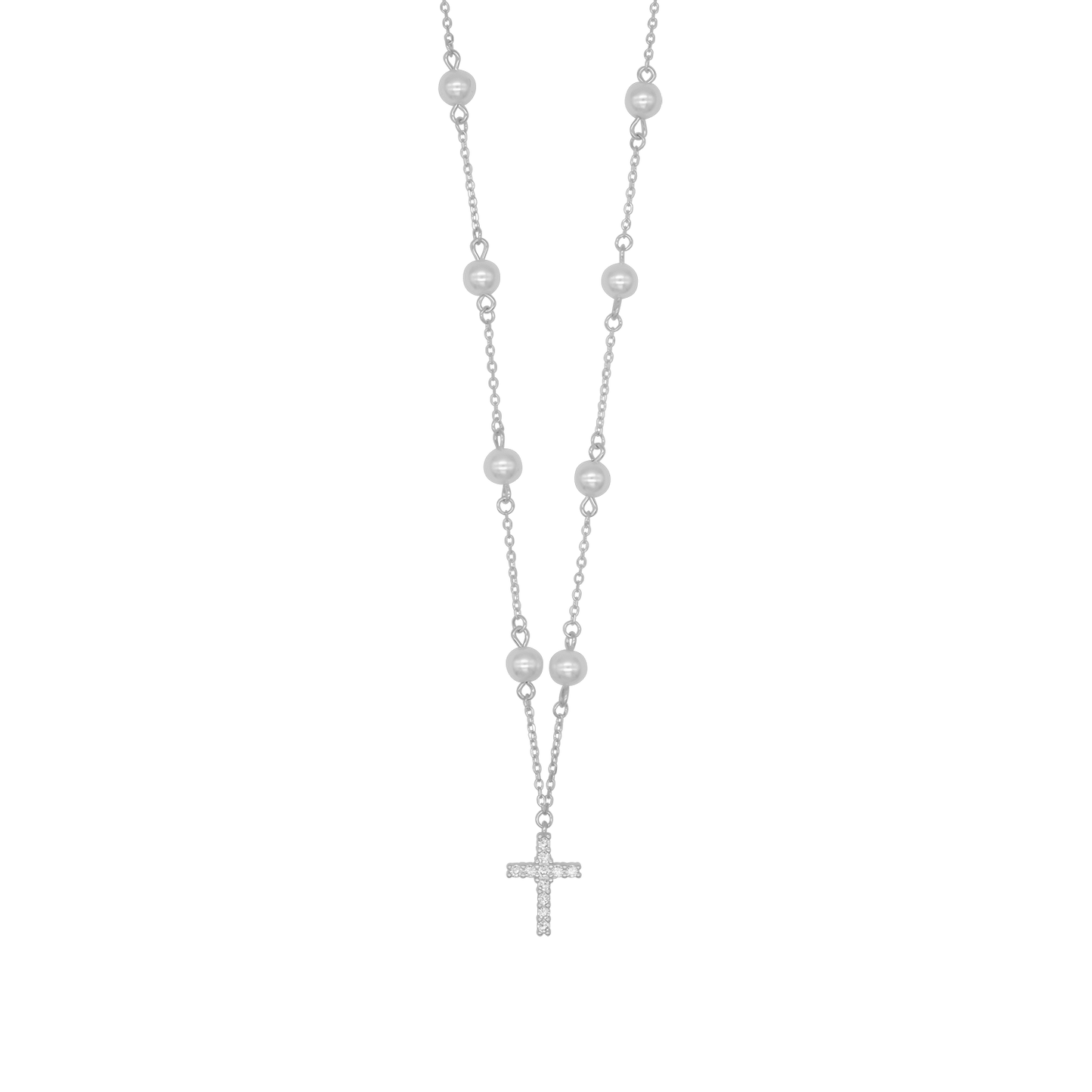 PERLE COLLIER CROIX - ARGENT