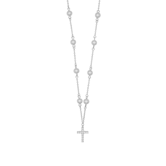 PERLE COLLIER CROIX - ARGENT