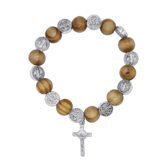 ST BENEDICT - EN BOIS BRACELET CHAPELET - METAL