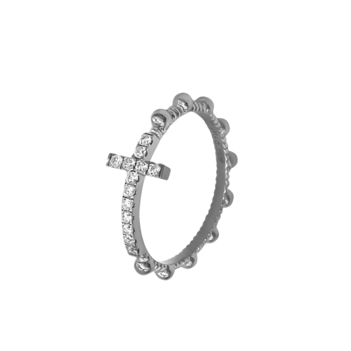 CHAPELET BAGUE AVEC CROIX - ARGENT ET ZIRCONIA