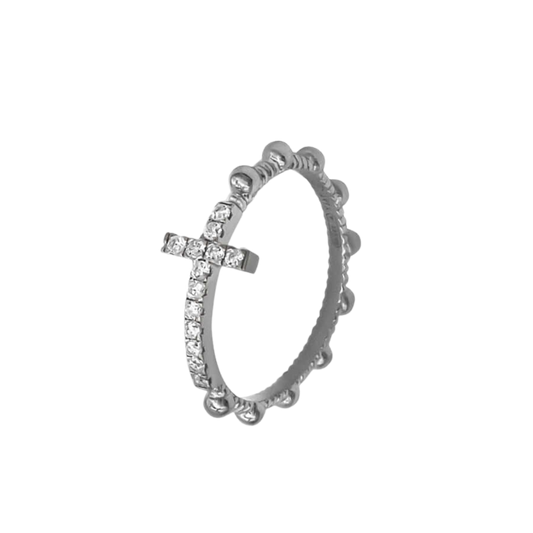 CHAPELET BAGUE AVEC CROIX - ARGENT ET ZIRCONIA