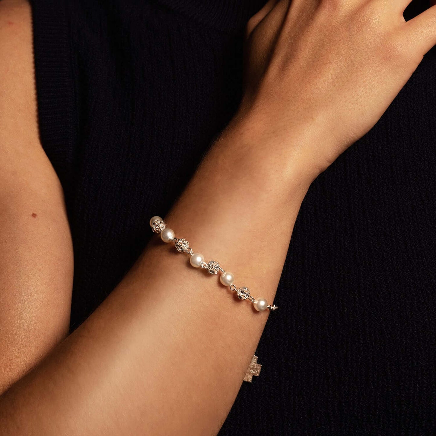 STRASSBALL ET GLASS - PERLE BRACELET CHAPELET - ARGENT