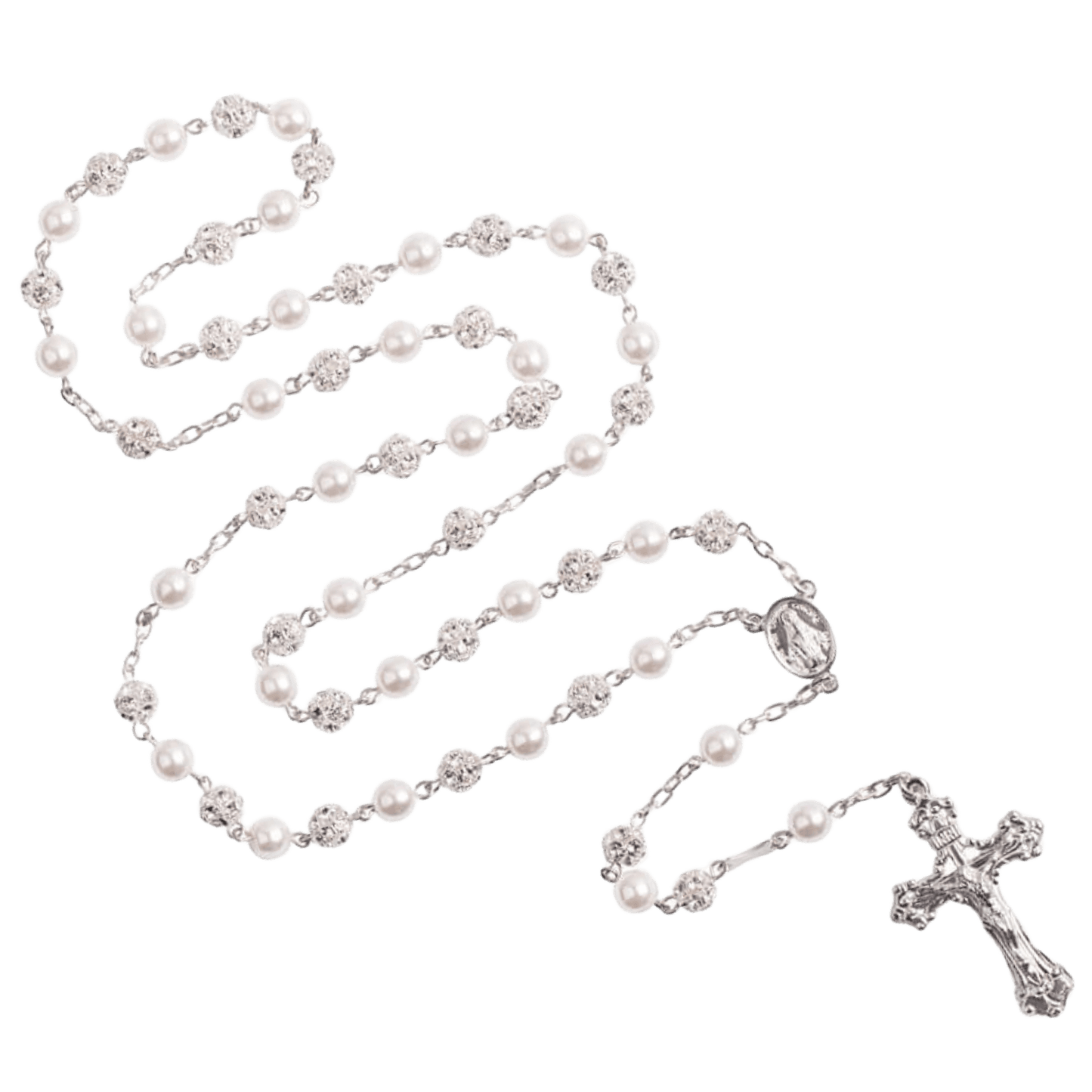 STRASSBALL ET PERLE BEADS CHAPELET - ARGENT
