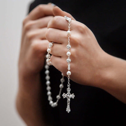 STRASSBALL ET PERLE BEADS CHAPELET - ARGENT