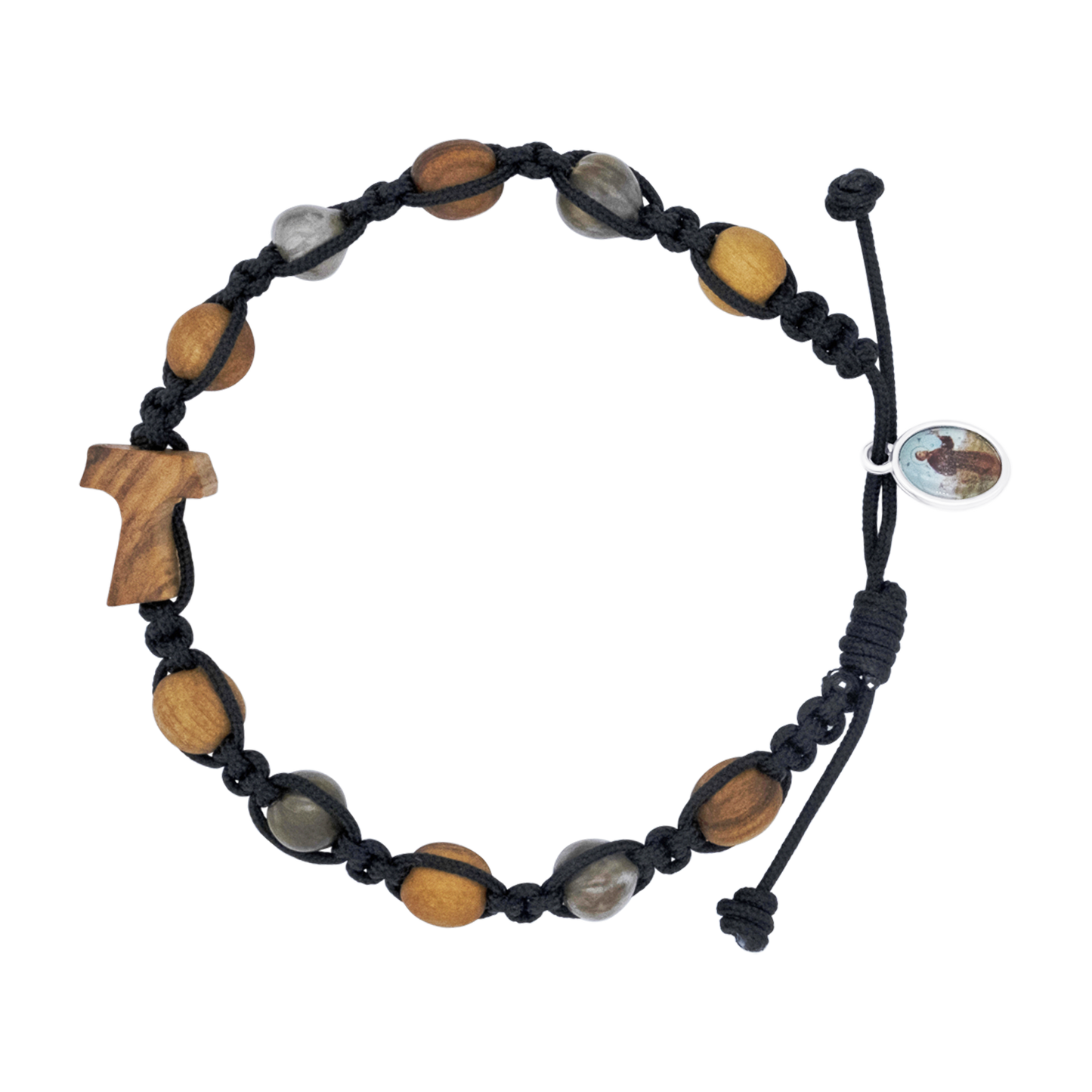 TAU BRACELET CROIX - OLIVE BOIS ET NATURAL STONES