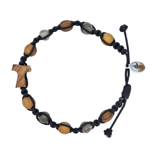 TAU BRACELET CROIX - OLIVE BOIS ET NATURAL STONES