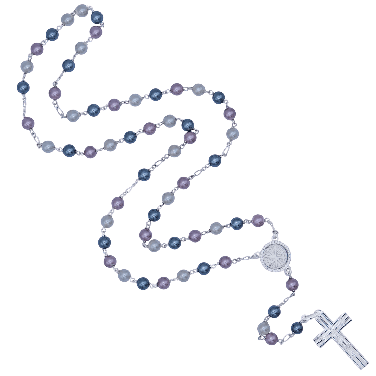 THREE TONE PERLE CHAPELET - ARGENT