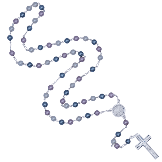 THREE TONE PERLE CHAPELET - ARGENT