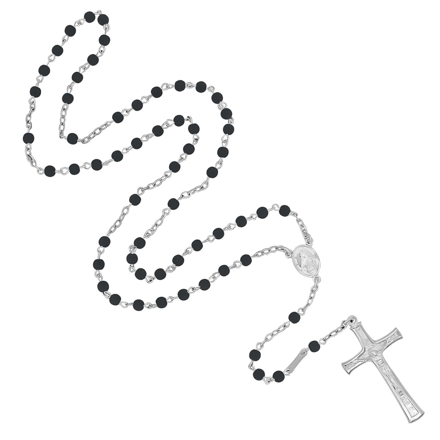 VOLCANIC LAVA BEADS CHAPELET - ARGENT