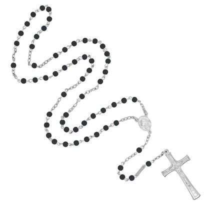 VOLCANIC LAVA BEADS CHAPELET - ARGENT