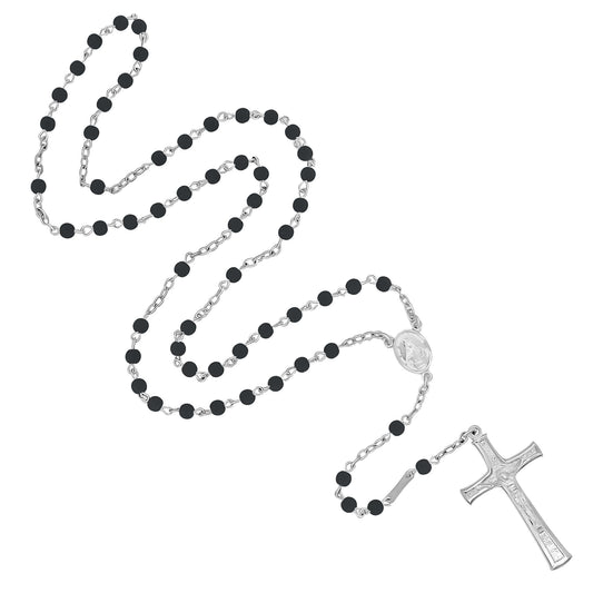VOLCANIC LAVA BEADS CHAPELET - ARGENT