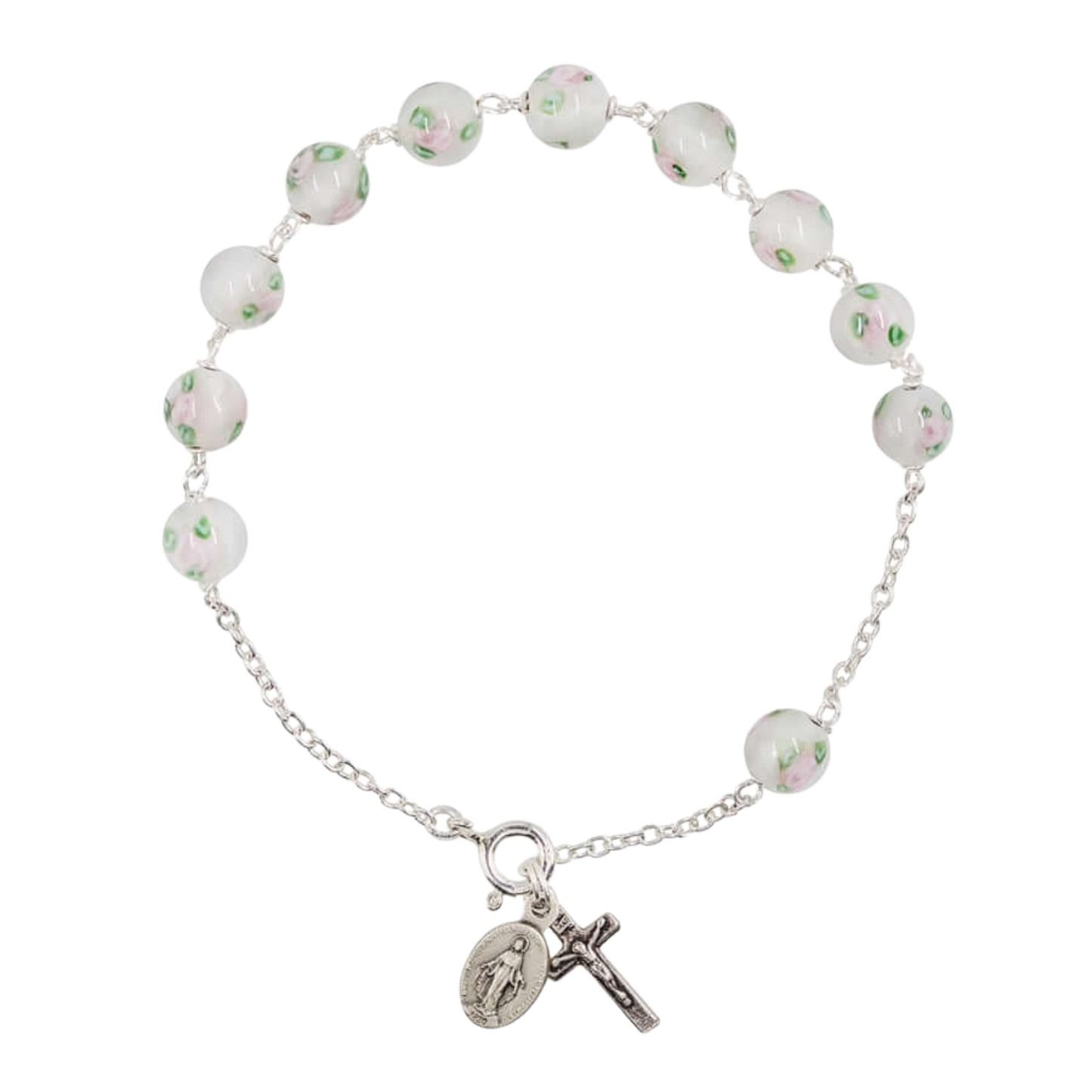BRACELET CHAPELET - BLANC MURANO GLASS ET ARGENT