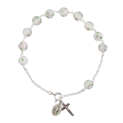 BRACELET CHAPELET - BLANC MURANO GLASS ET ARGENT