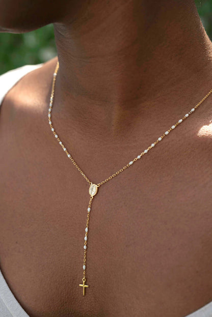 COLLIER CHAPELET - VERMEIL ARGENT - BLANC ENAMEL