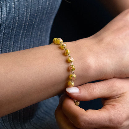 BRACELET CHAPELET - YELLOW MURANO GLASS ET ARGENT