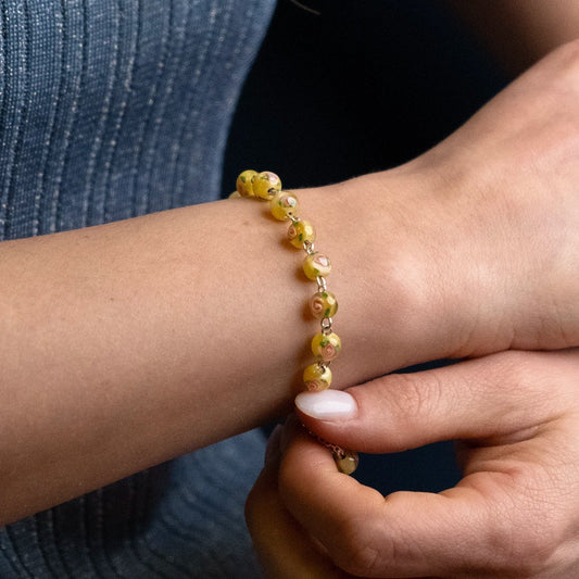 BRACELET CHAPELET - YELLOW MURANO GLASS ET ARGENT
