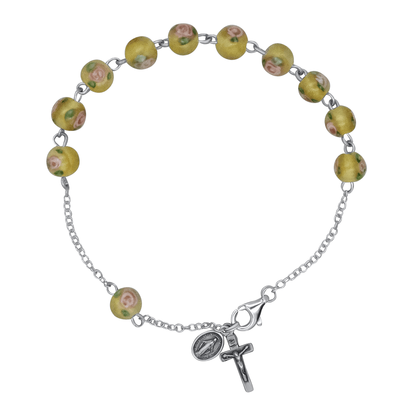 BRACELET CHAPELET - YELLOW MURANO GLASS ET ARGENT