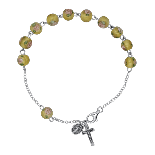 BRACELET CHAPELET - YELLOW MURANO GLASS ET ARGENT