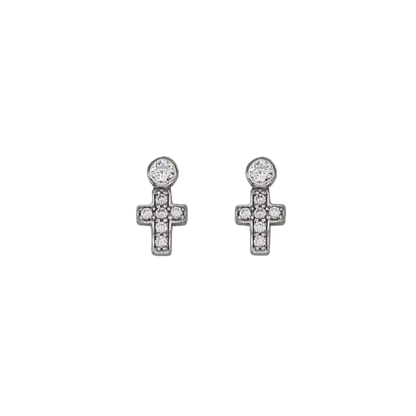 CROIX BOUCLES D'OREILLES - ARGENT ET ZIRCONIA