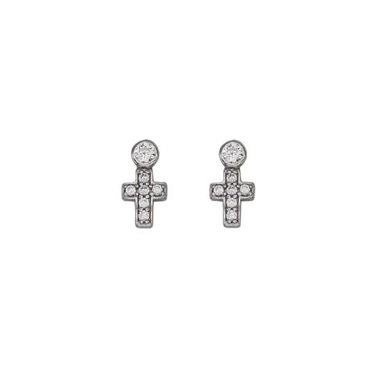 CROIX BOUCLES D'OREILLES - ARGENT ET ZIRCONIA
