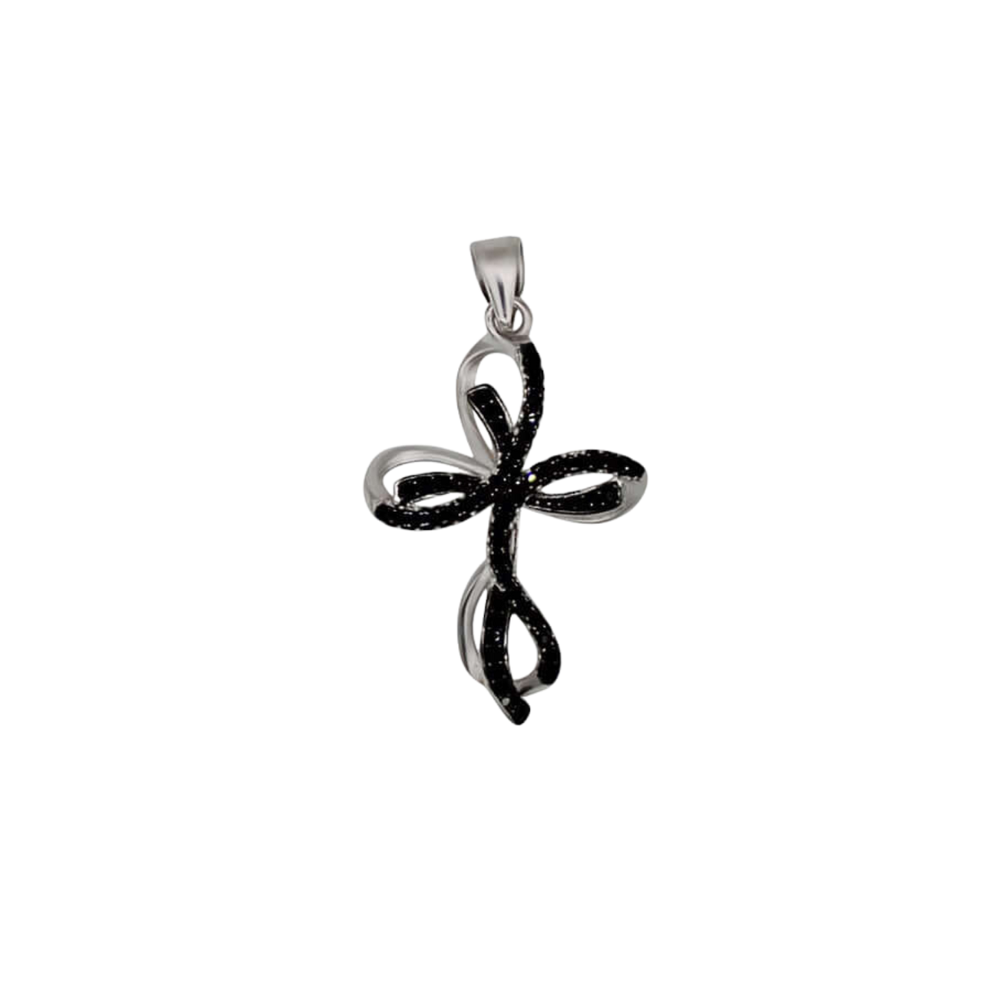 PENDENTIF CROIX - ARGENT ET NOIR ZIRCONIA