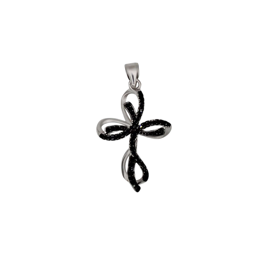 PENDENTIF CROIX - ARGENT ET NOIR ZIRCONIA
