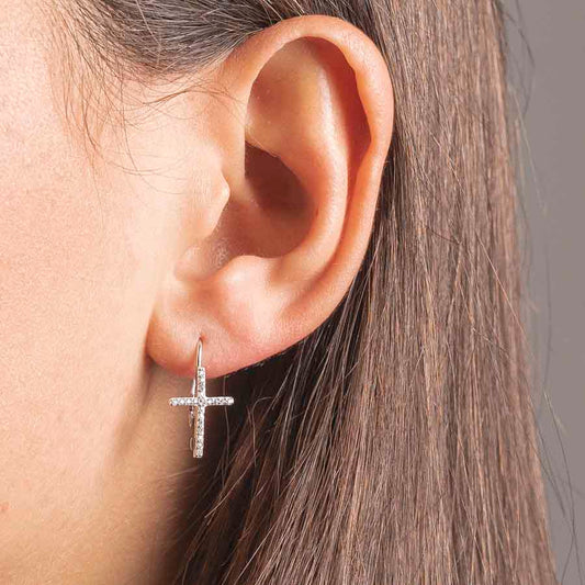 CROIX - BOUCLES D'OREILLES - ARGENT