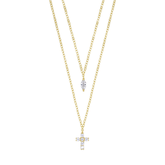 ZIRCONIA COLLIER CROIX - GOLDEN ARGENT
