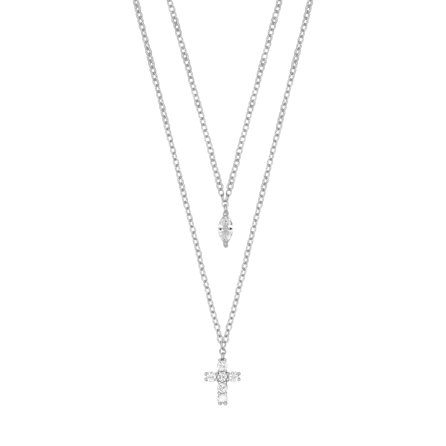 ZIRCONIA COLLIER CROIX - ARGENT
